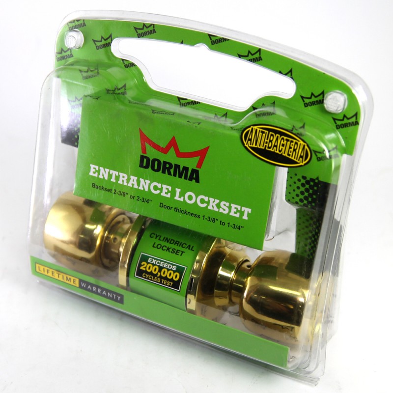Dorma Entrance Cylindrical Knob Lockset DA3 Demen Finishes US3 Standard Polished Brass
